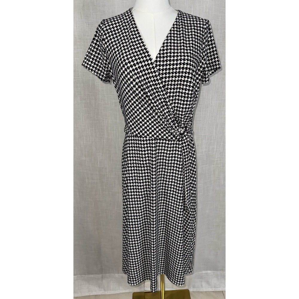 Ralph Lauren Black Label Women's 6 Houndstooth Jersey Surplice Dress Classic